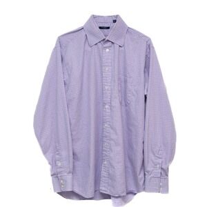 Vintage Burberry London Men's Button-Up Shirt – Purple Plaid–Made in USA – Siz L